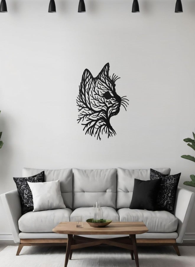 Otoolling Cat Tree Wall Art Silhouette Black Cat Wall Decor Metal Geometric Animal Art for Living Room Above TV Home Decoration, 10.2 x 10 Inch(Classic) - Image 4